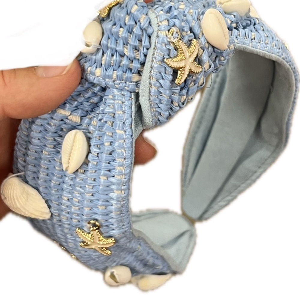 Blue Woven Headband with Seashell Accents - Picture 6 of 13
